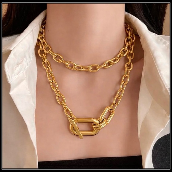 NEW CHUNKY GOLD INTERLOCK CHAIN LINK NECKLACE - Picture 3 of 6